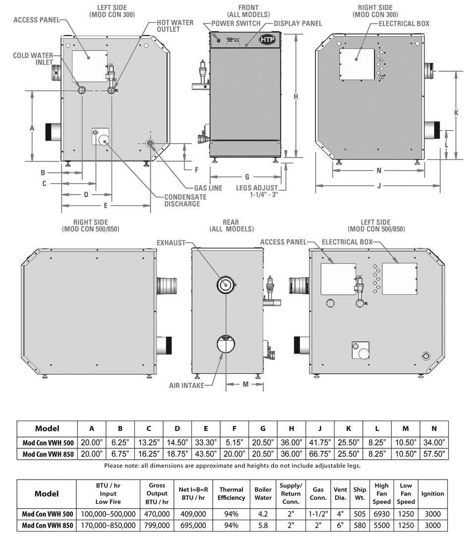 Mod-Con Volume Water Heater Specifications Graphic